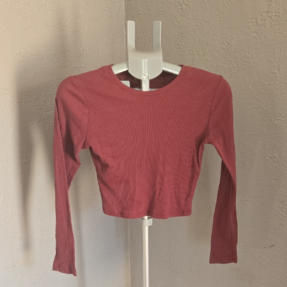 Bozzolo Burgandy Long Sleeve Crop Top Ribbed Fall